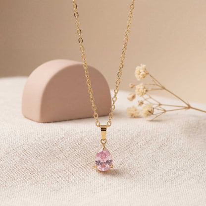 Pink Teardrop Gemstone Necklace