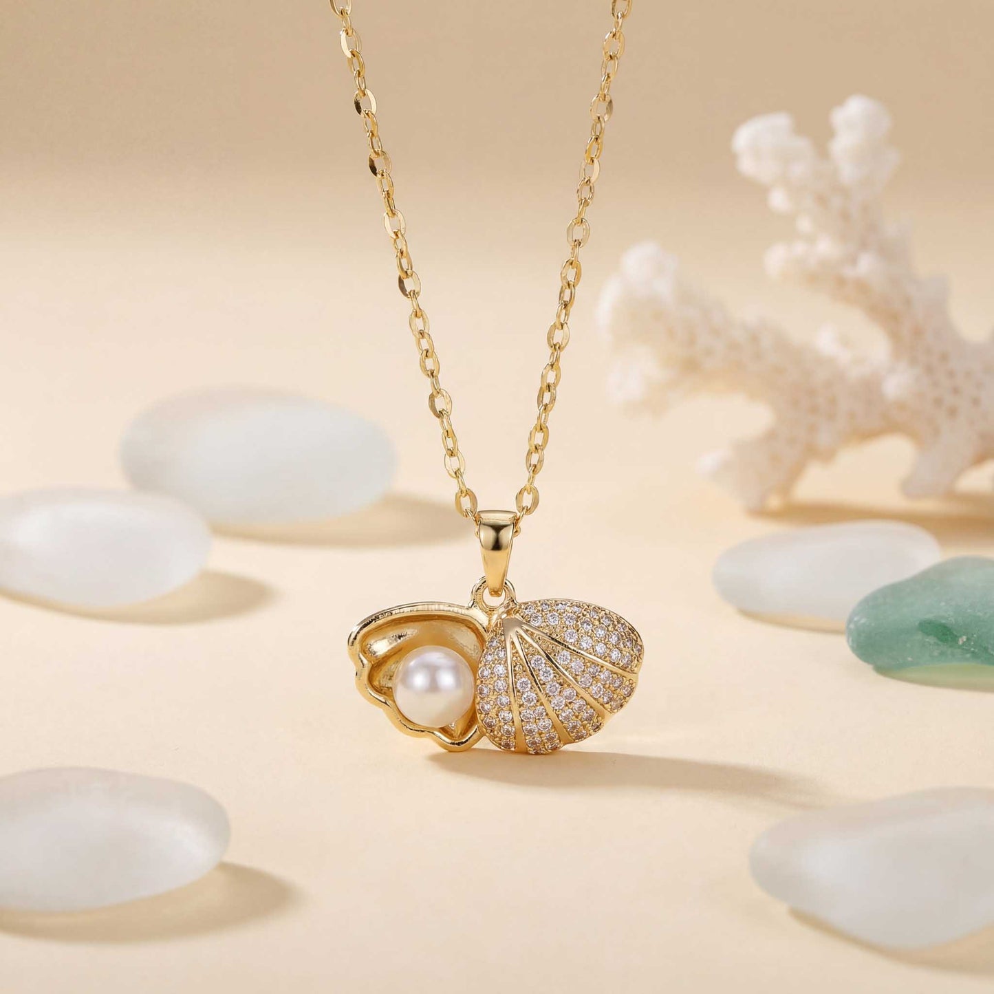 Shell & Pearl Charm Necklace