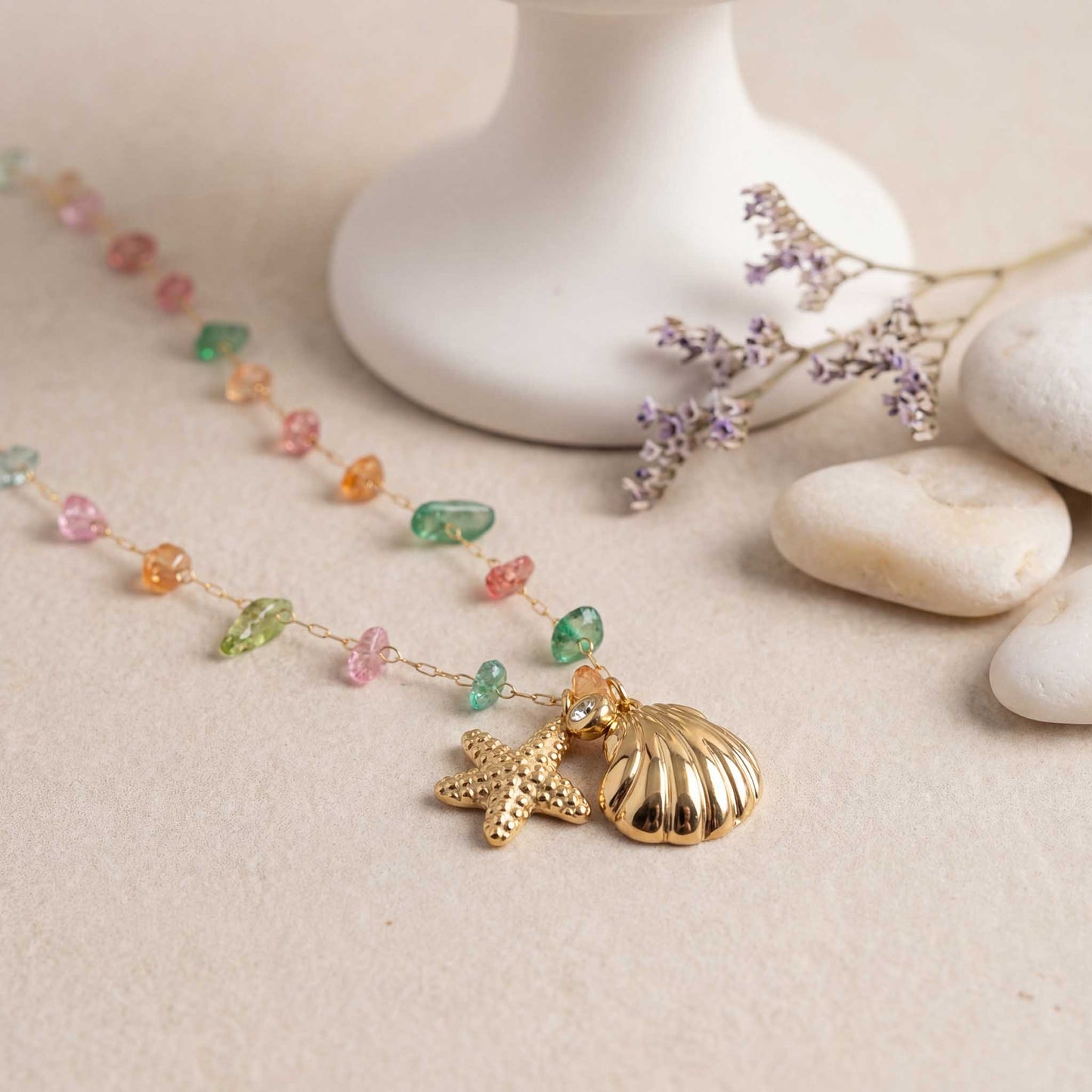 Star & Shell Gemstone Necklace