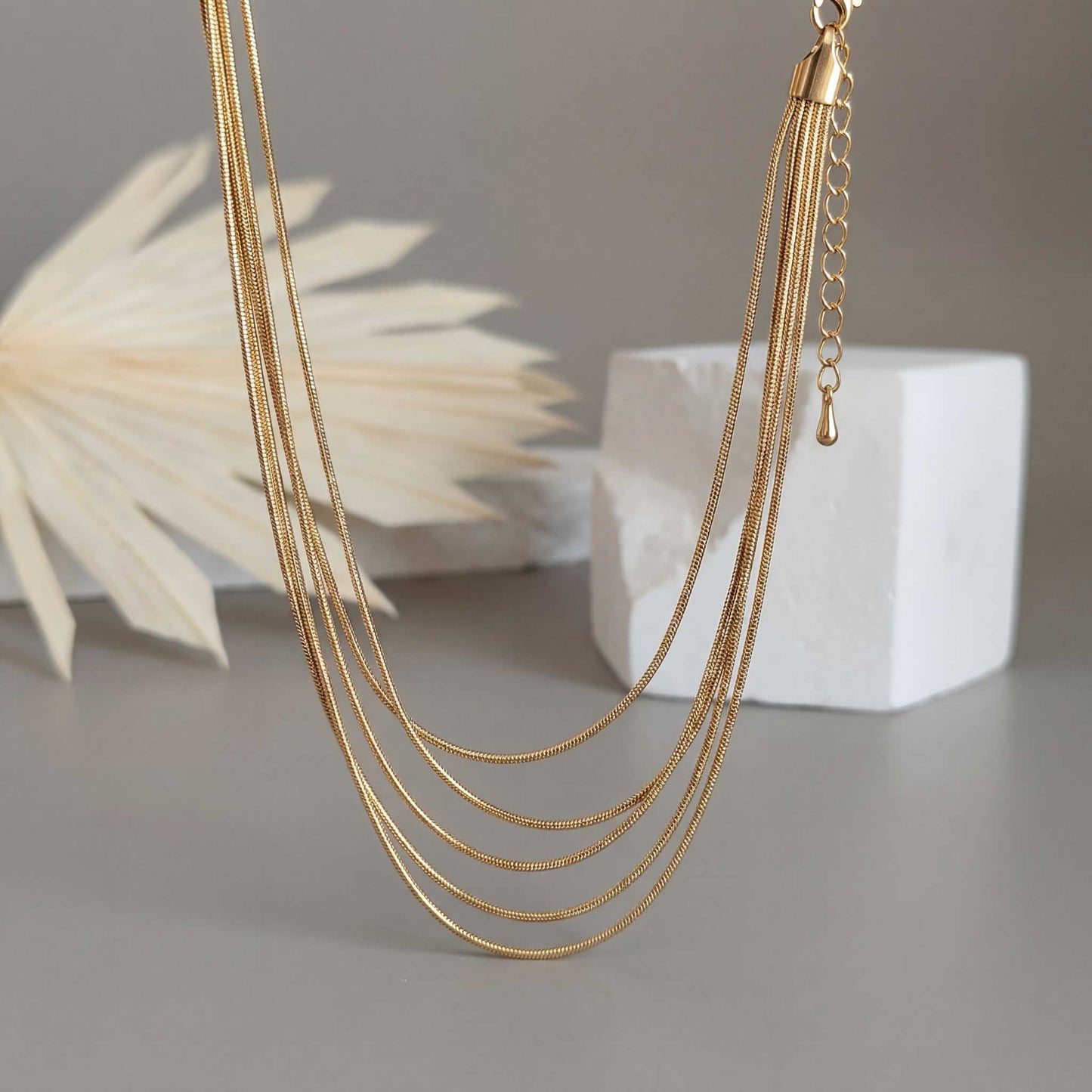 Layered 5-Chain Gold Necklace