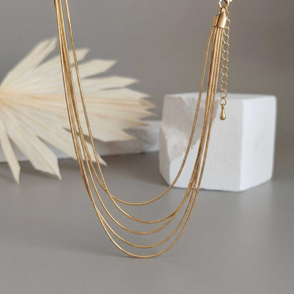 Layered 5-Chain Gold Necklace
