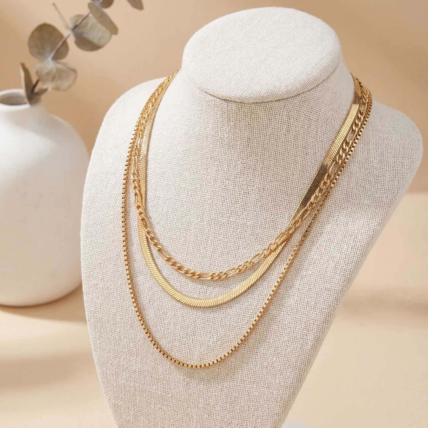 Stylish 3-Layer Gold Necklace