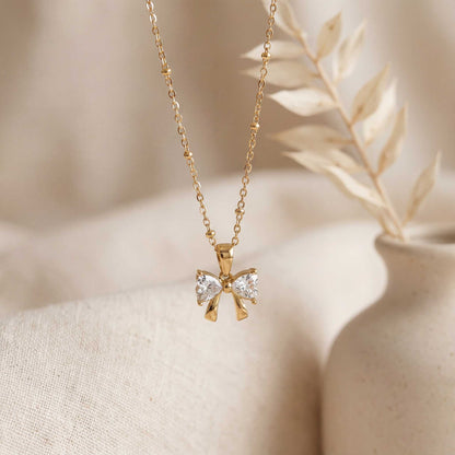 Bow Necklace with Diamond Accents