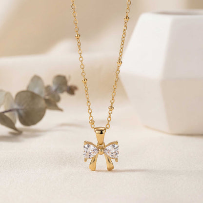 Bow Necklace with Diamond Accents