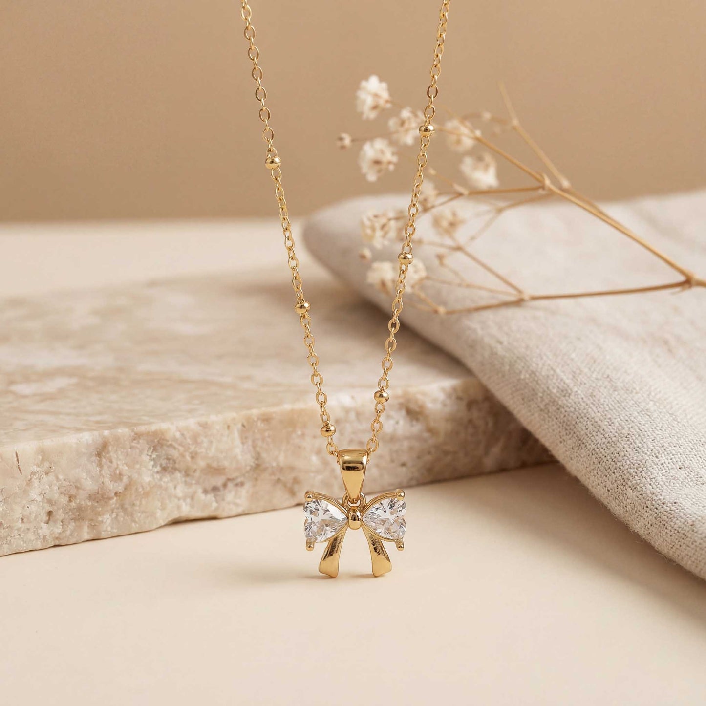 Bow Necklace with Diamond Accents