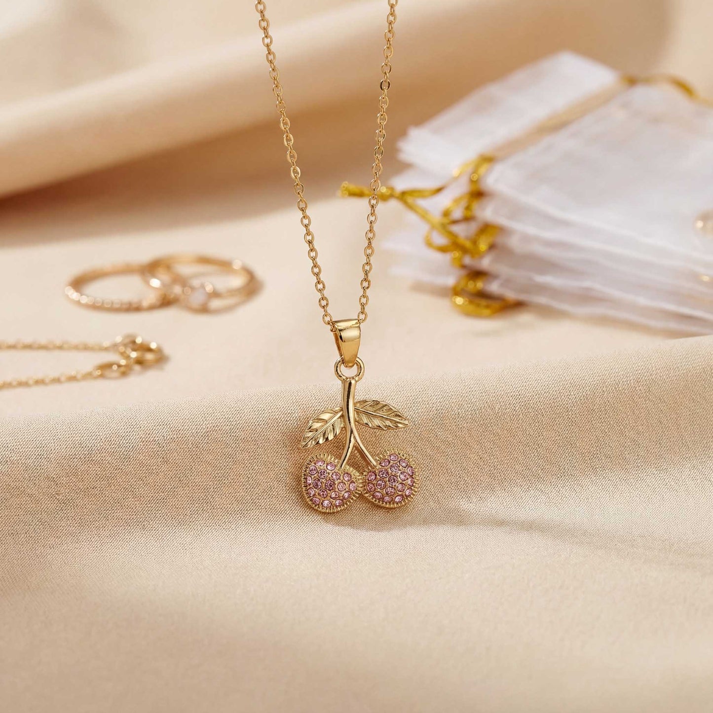 Cherry Charm Gold Necklace