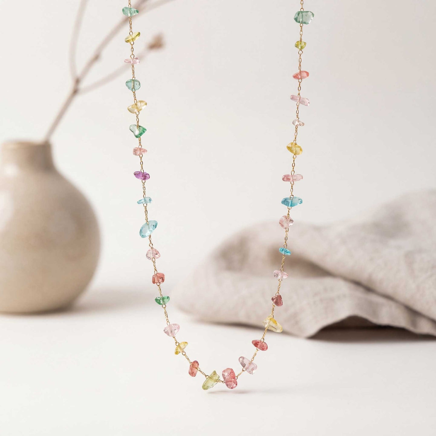 Multi Gemstone Chain Necklace