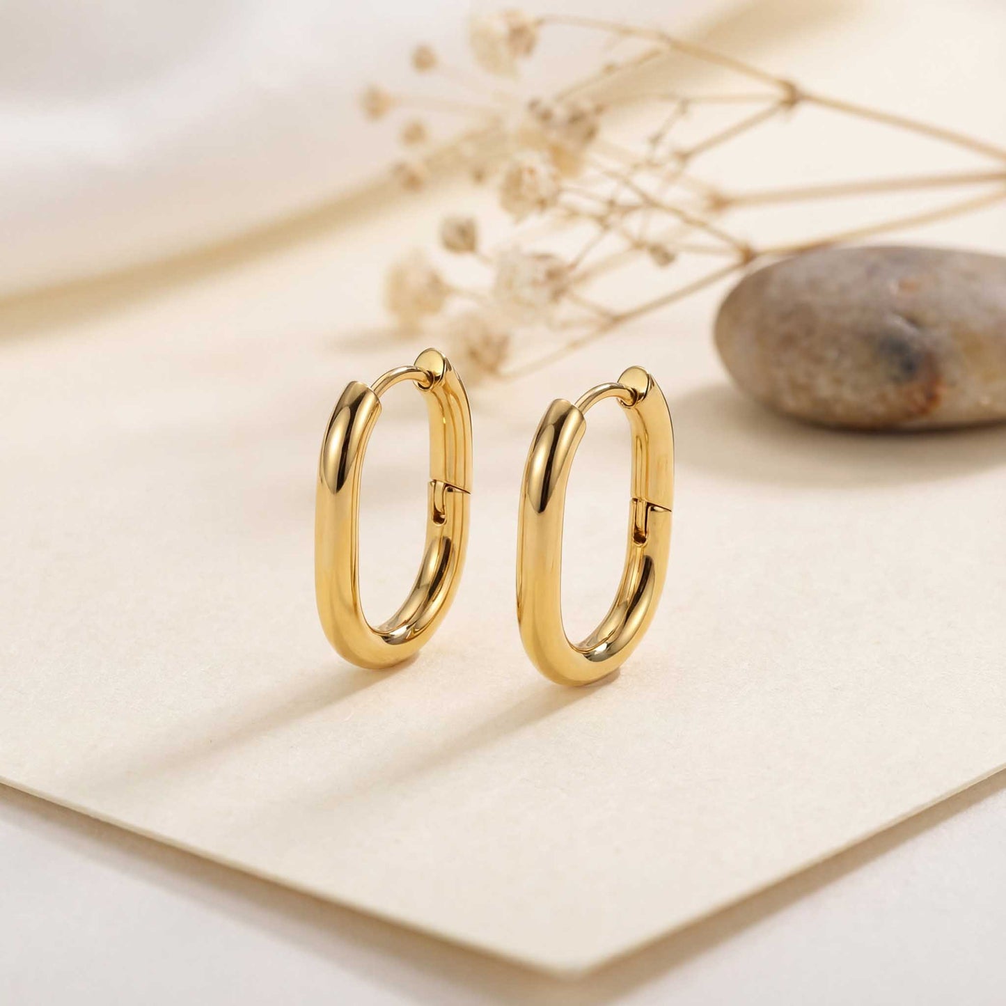 Oval Hoop Gold Earrings