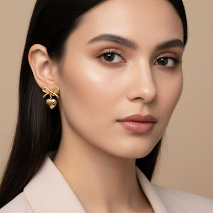 Heart Ribbon Drop Earrings