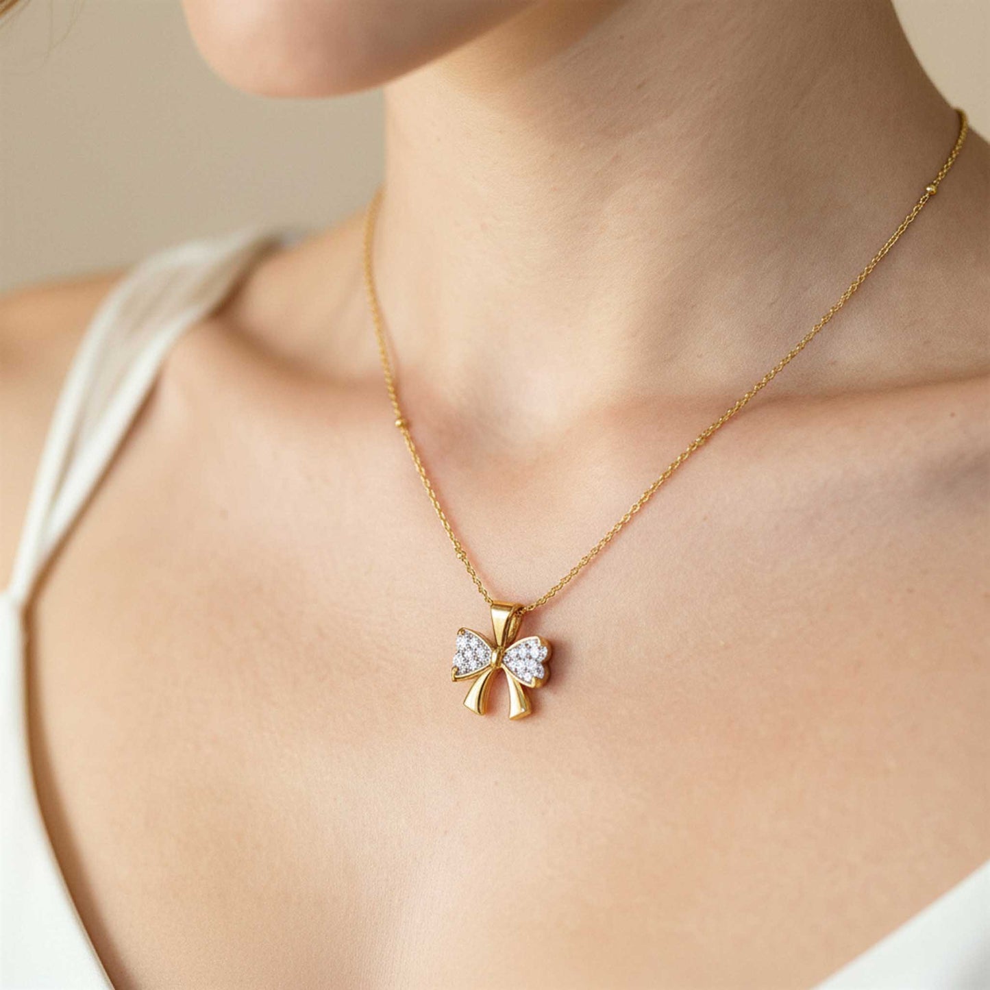 Bow Necklace with Diamond Accents