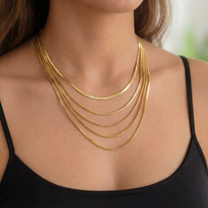Layered 5-Chain Gold Necklace