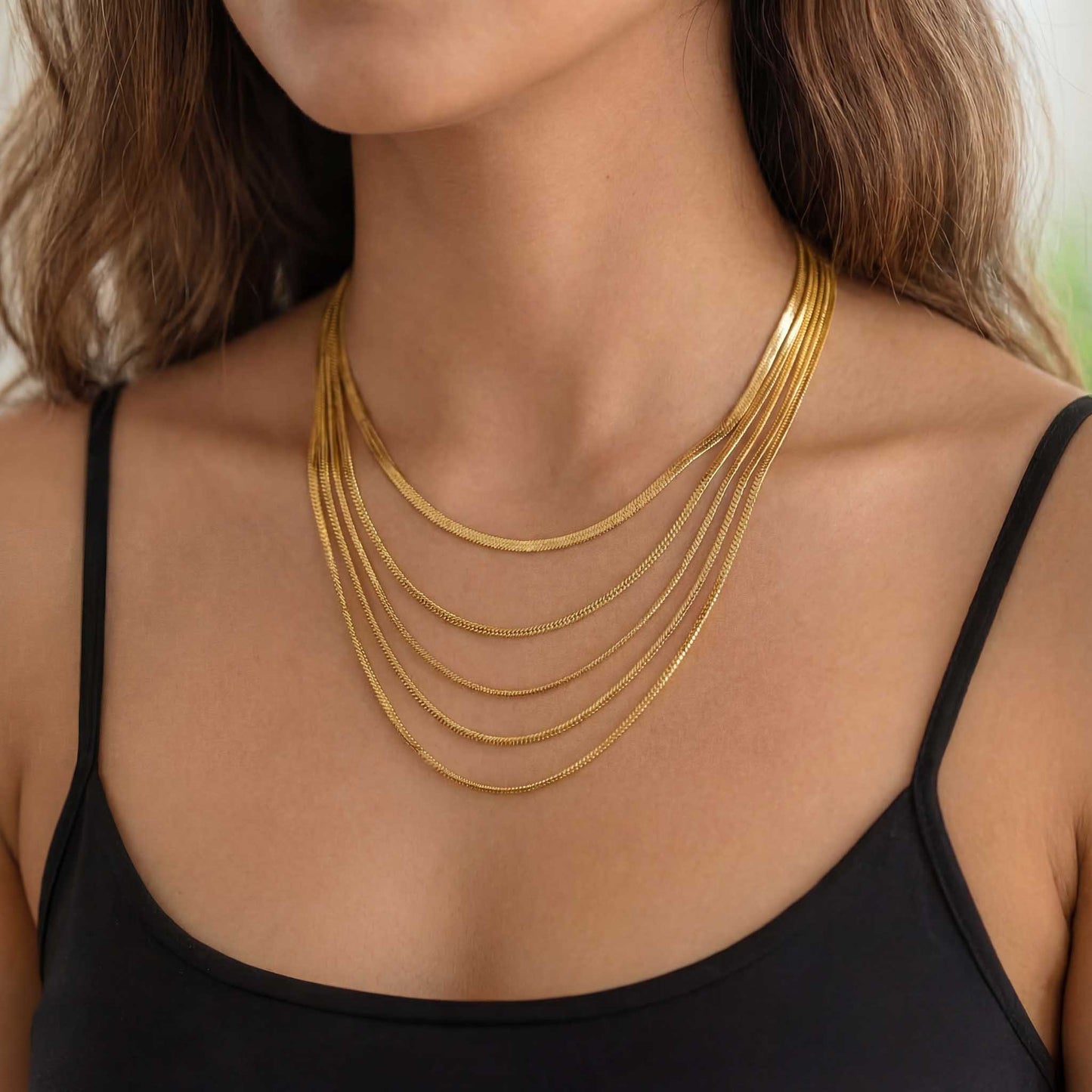 Layered 5-Chain Gold Necklace