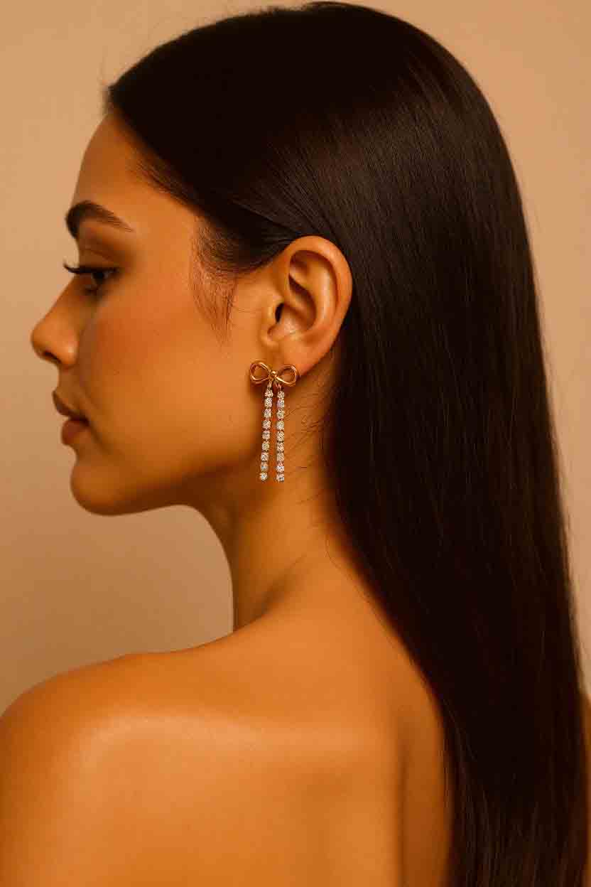 Diamond Bow Drop Earrings