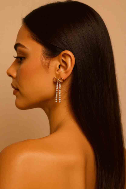 Diamond Bow Drop Earrings