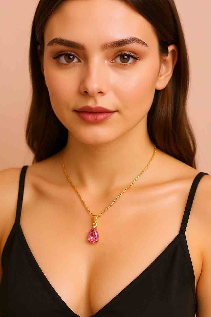 Pink Teardrop Gemstone Necklace