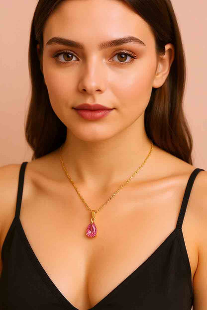 Pink Teardrop Gemstone Necklace